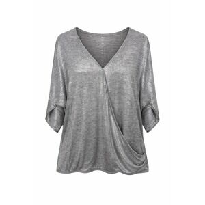 New York & Co Women's Large Faux Wrap Top Silver Space Dye V Neck Stretch EUC
